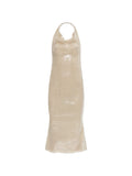 Oseree Sequin Halter Dress — Beige — Size XS — Front View