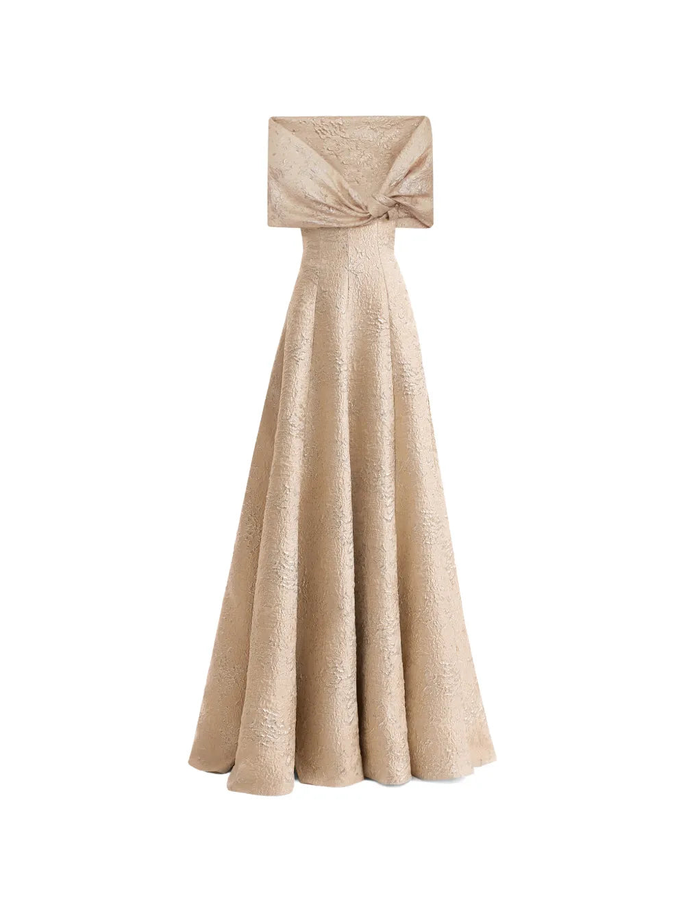 Gemy Maalouf Off Shoulder Jacquard Maxi Dress — Beige — Size XS — Front View