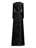 Gemy Maalouf Floral Embroidery Velvet Dress — Black — Size S — Front View