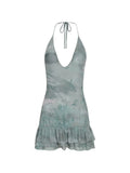 Amir Slama X Jade Picon Ruffled Halterneck Mini Dress — Grey/ Red/ Green — Size XS — Front View