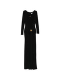 Elisabetta Franchi Gold Tone Brooch Maxi Dress — Black/ Gold — Size S — Front View