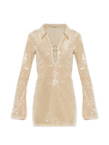 Oseree Sequined Mini Dress — Beige/ Gold — Size S — Front View