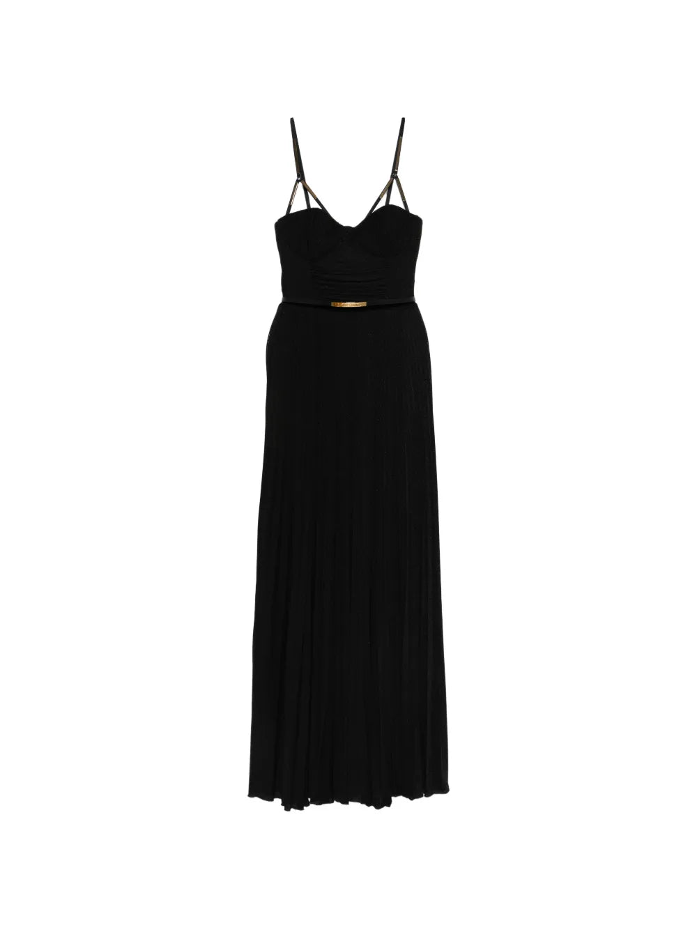 Elisabetta Franchi Bustier Belted Maxi Dress — Black/ Gold — Size XS — Front View