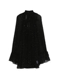 Staud Roux Pleated Ruffled Mini Dress — Black — Size S — Front View