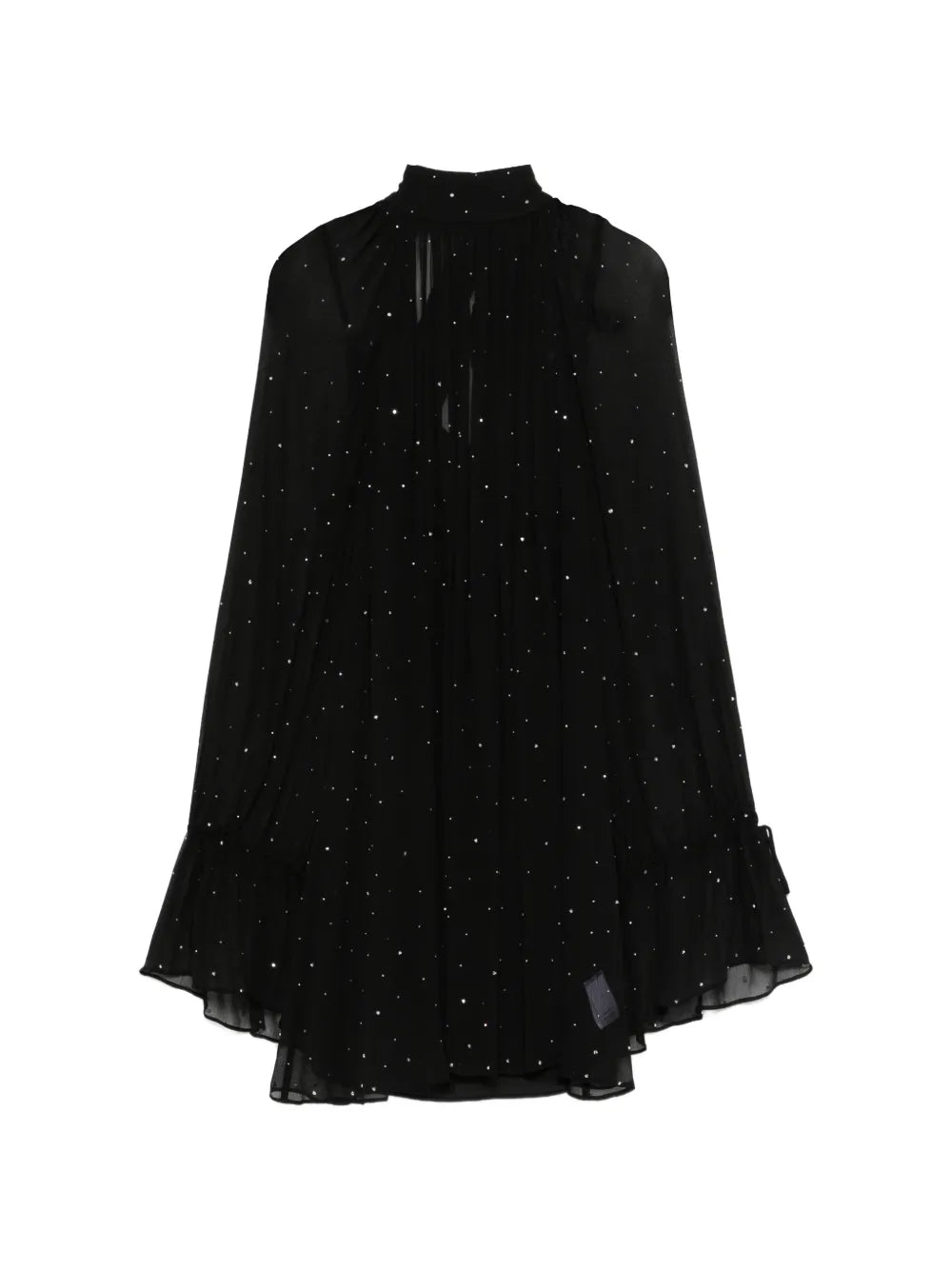 Staud Roux Pleated Ruffled Mini Dress — Black — Size S — Front View