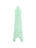 Blumarine Ruched Ruffled Dress — Blue — Size XS — Front View