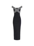 Elisabetta Franchi Striped Long Dress — Black — Size XS — Front View