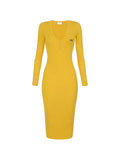 Elisabetta Franchi V Neck Rmidi Dress — Gold — Size XS — Front View