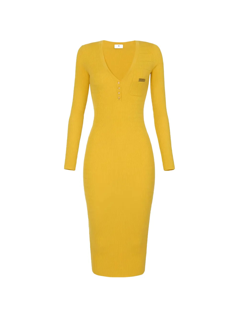 Elisabetta Franchi V Neck Rmidi Dress — Gold — Size XS — Front View
