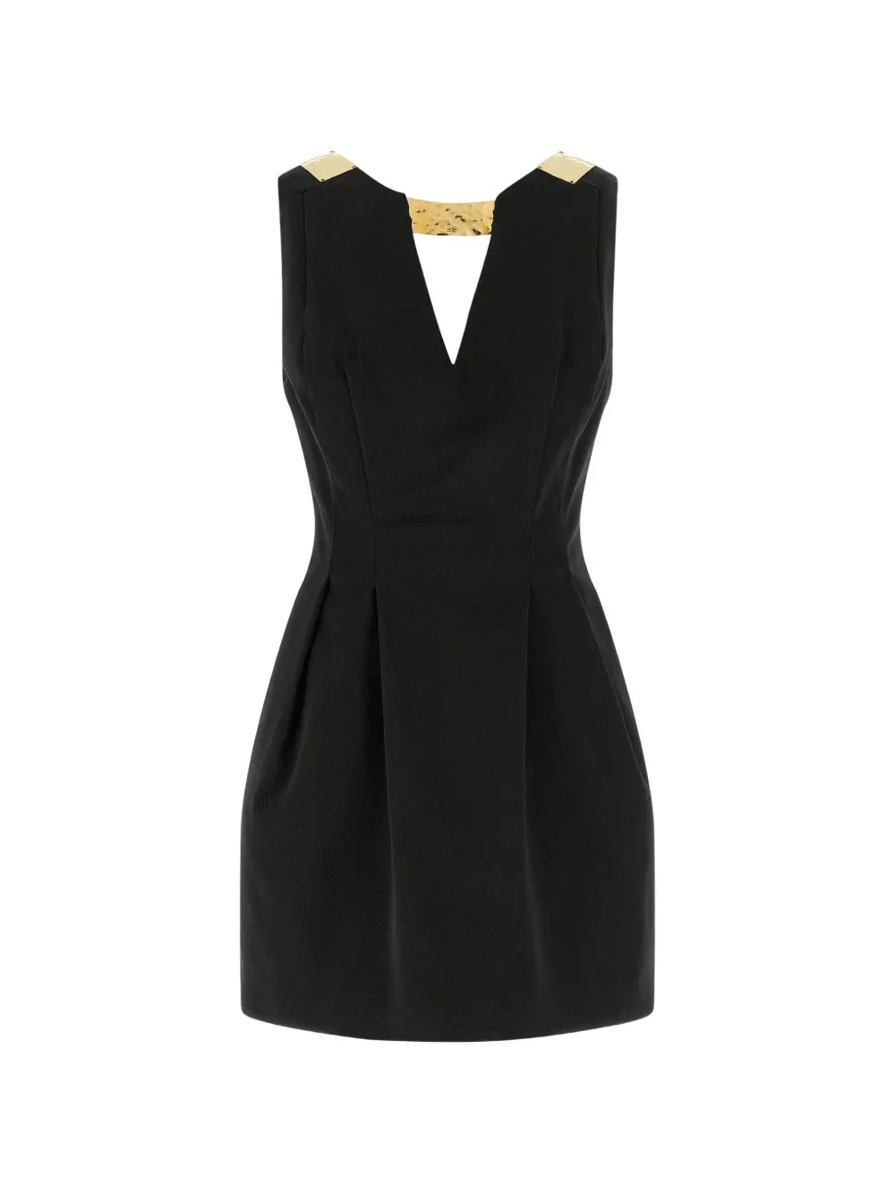 Elisabetta Franchi Plaque V Neck Mini Dress — Black/ Gold — Size XS — Front View
