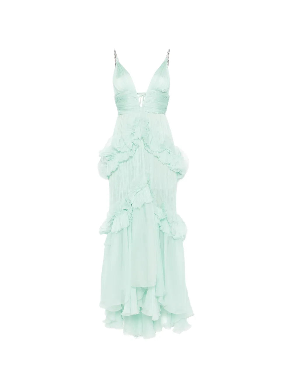 Maria Lucia Hohan Ruffled Maxi Dress — Green — Size S — Front View