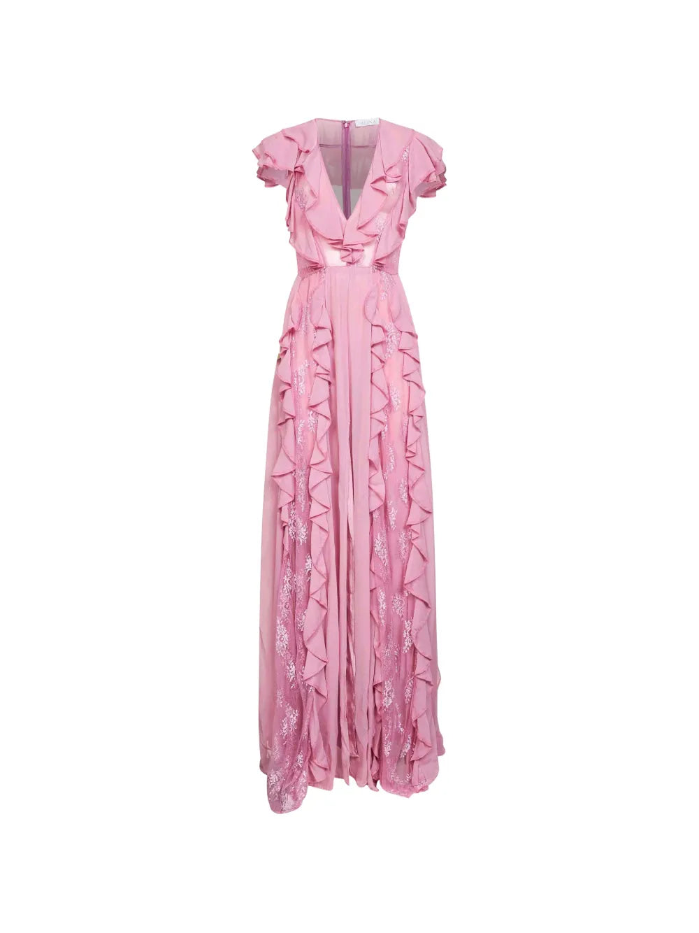 Alina Ruffled Maxi Dress — Pink — Size XS — Front View