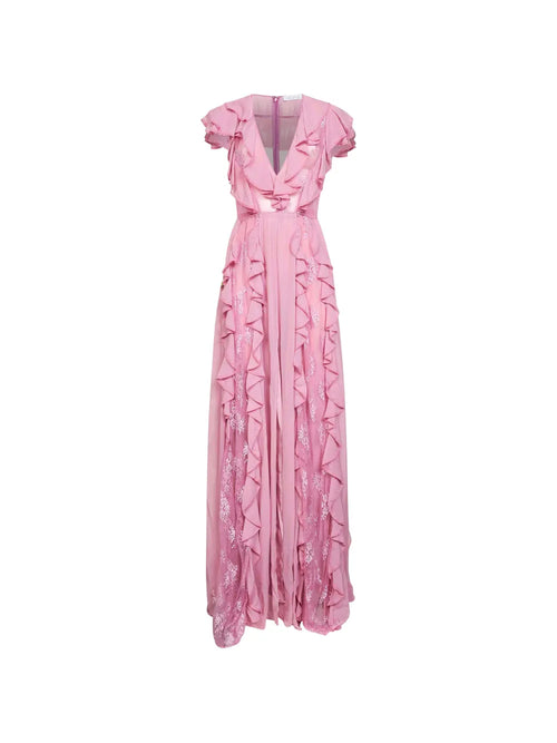 Alina Ruffled Maxi Dress — Pink — Size XS — Front View