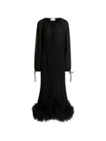 16Arlington Davis Feather Trim Midi Dress — Black — Size XS — Front View