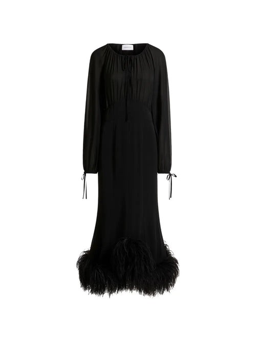 16Arlington Davis Feather Trim Midi Dress — Black — Size XS — Front View