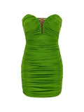 Elisabetta Franchi Draping Sweetheart Neckline Mini Dress — Green — Size XS — Front View