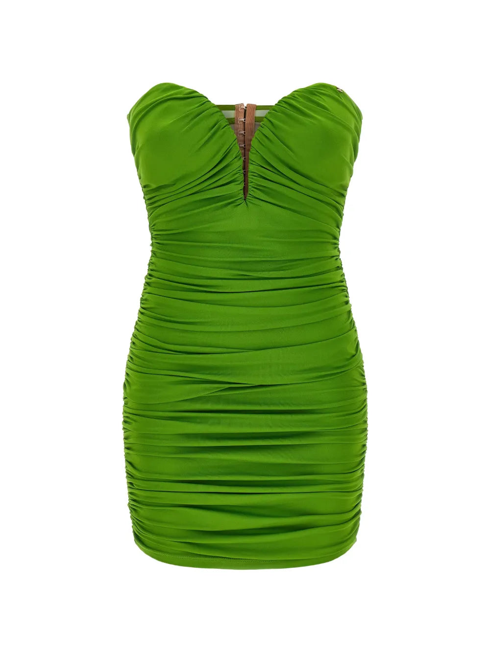 Elisabetta Franchi Draping Sweetheart Neckline Mini Dress — Green — Size XS — Front View