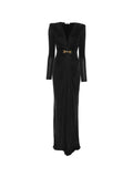 Elisabetta Franchi V Neck Long Sleeve Maxi Dress — Black/ Gold — Size S — Front View