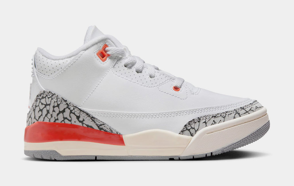 Exclusive Air Jordan 3 Retro Georgia Peach Preschool Lifestyle Shoes (White/Cosmic Clay/Sail/Cement Grey) — 10.5C — Front View