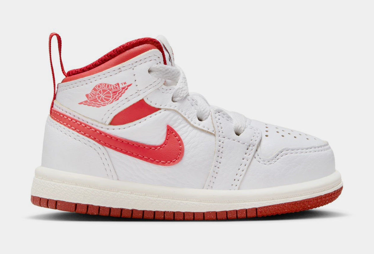 Exclusive Air Jordan 1 Mid SE Preschool Lifestyle Shoes (White/Lobster Dune/Sail) — 2C — Front View