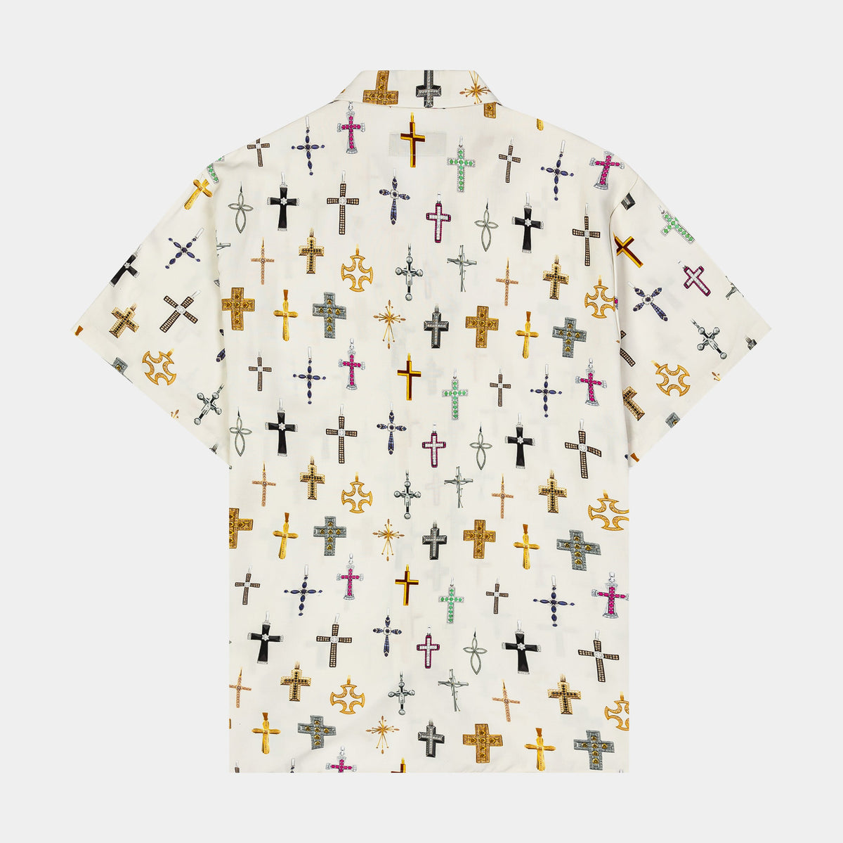 Exclusive Cross AOP Rayon Mens Short Sleeve Shirt (Beige) — S — Side View