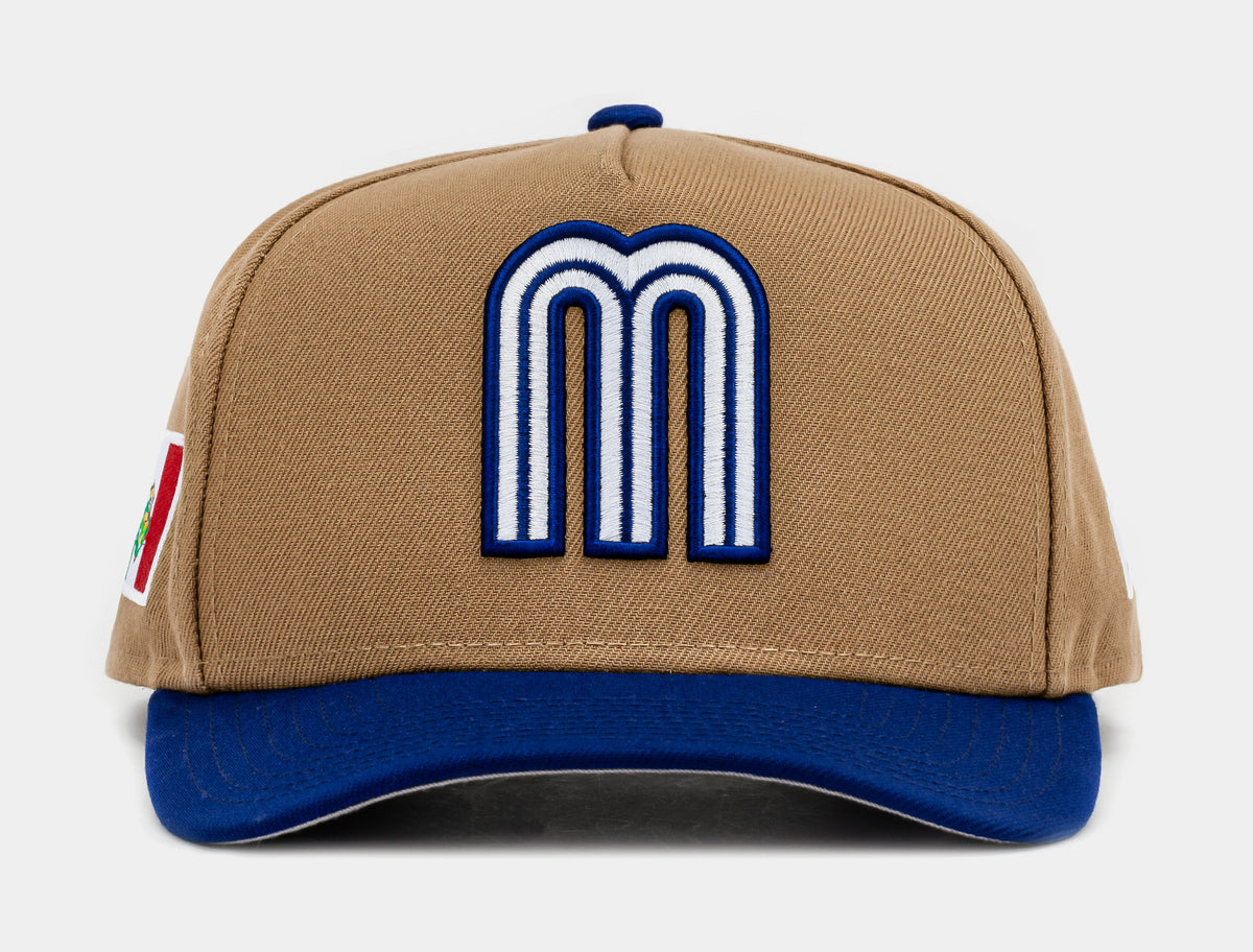 Exclusive Shoe Palace Exclusive Mexico Curve Khaki 950AF Snapback Mens Hat (Khaki/Blue) — OS — Front View