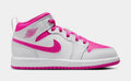 Exclusive Air Jordan 1 Mid Fire Pink Preschool Lifestyle Shoes (Iris Whisper/White/Fire Pink) — 10.5C — Front View