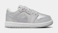 Exclusive Air Jordan 1 Retro Low OG Metallic Silver Infant Toddler Lifestyle Shoes (Neutral Grey/Metallic Silver/White) — 2C — Front View