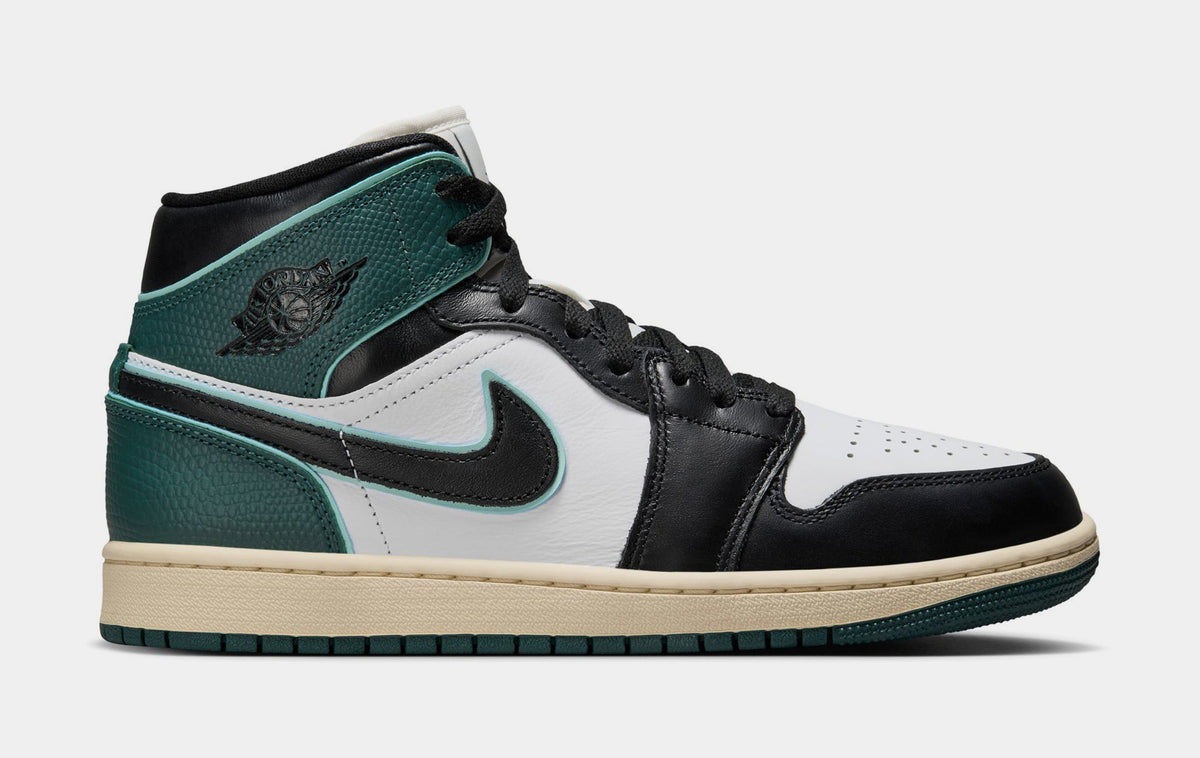 Exclusive Air Jordan 1 Mid SE Oxidized Green Womens Lifestyle Shoes (White/Light Dew/Oxidized Green/Black) — 5 — Front View