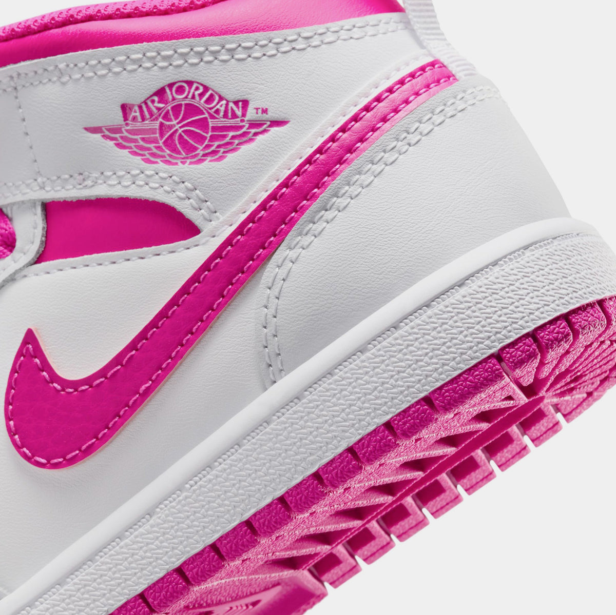 Exclusive Air Jordan 1 Mid Fire Pink Preschool Lifestyle Shoes (Iris Whisper/White/Fire Pink) — 10.5C — Back View