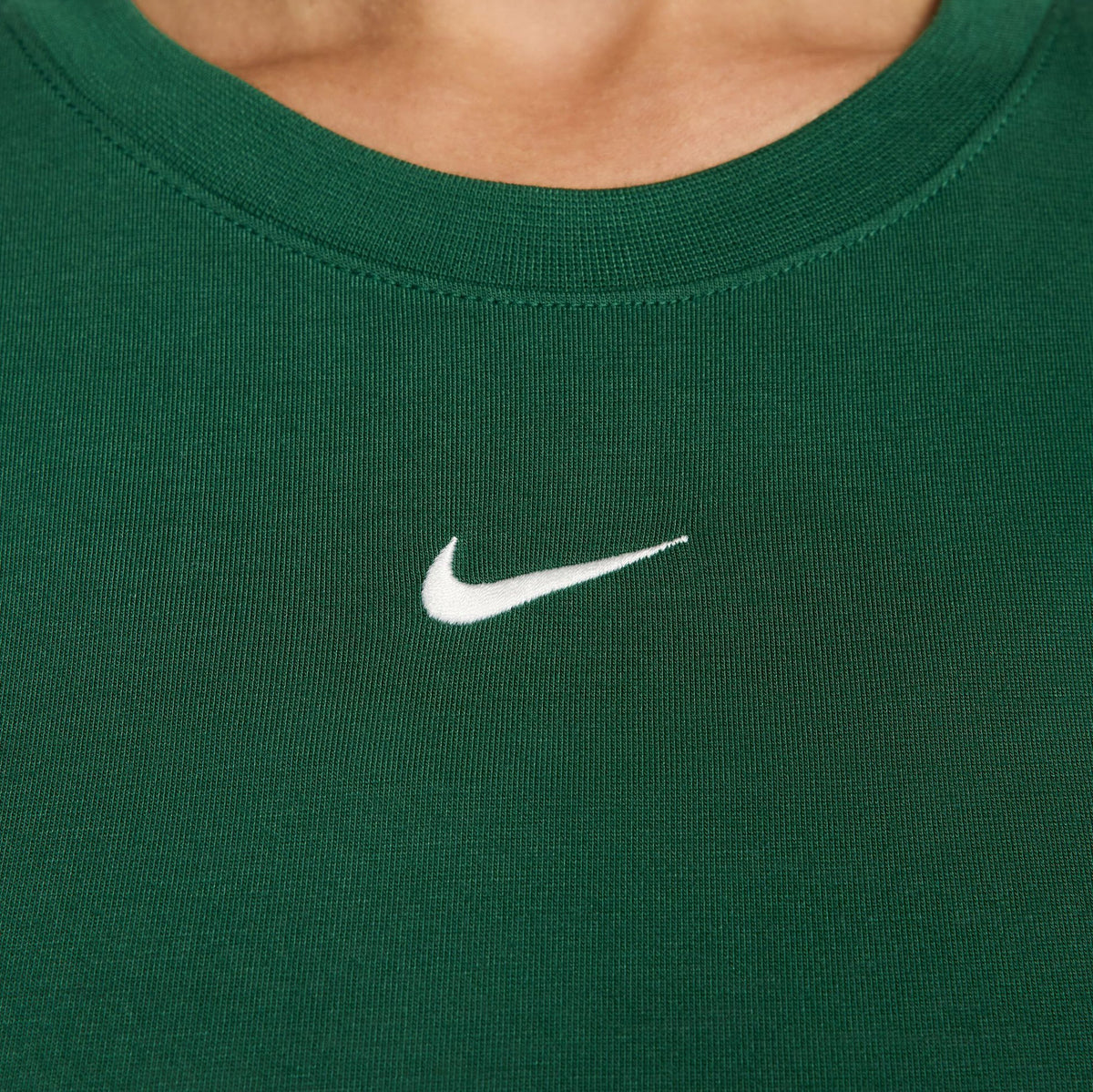 Exclusive NSW Essential Slim Cropped Womens Short Sleeve Shirt (Green/White) — XS — Side View