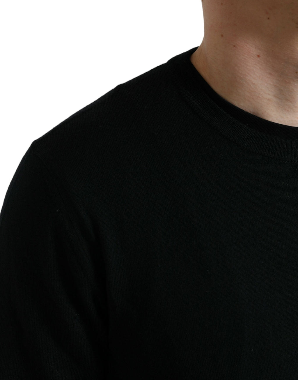 Dolce & Gabbana Black Wool Round Neck Pullover Men's Sweater