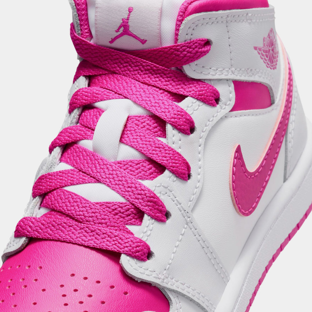 Exclusive Air Jordan 1 Mid Fire Pink Preschool Lifestyle Shoes (Iris Whisper/White/Fire Pink) — 10.5C — Side View