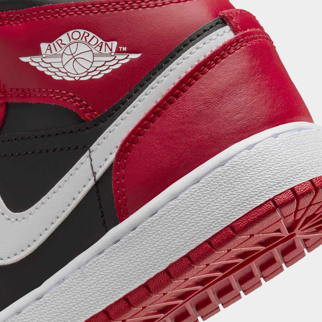 Exclusive Air Jordan 1 Mid Grade School Lifestyle Shoes (Black/Gym Red/White) — 3.5Y — Back View