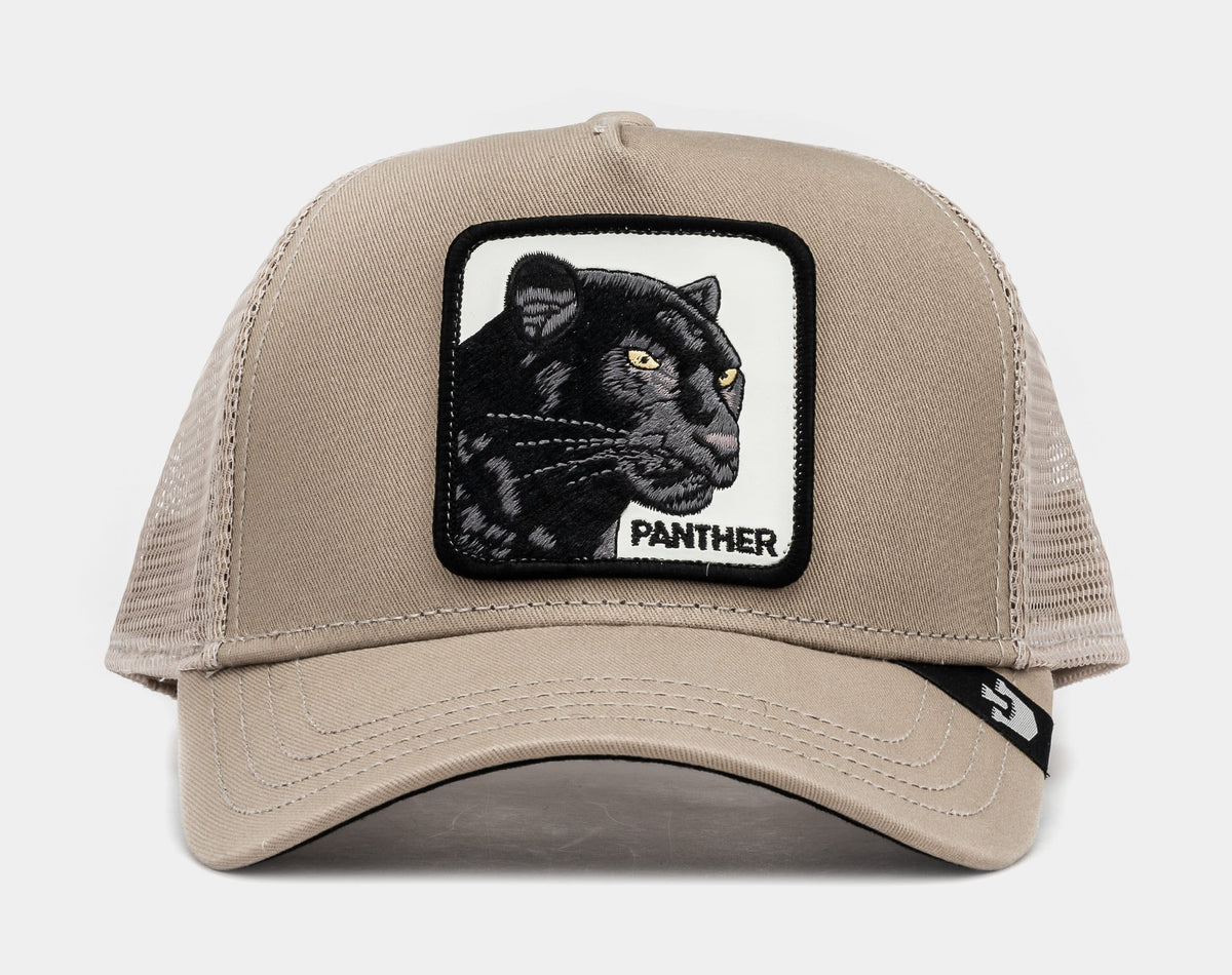 Exclusive The Black Panther 14x14 Trucker Mens Hat (Khaki/Black) — OS — Front View