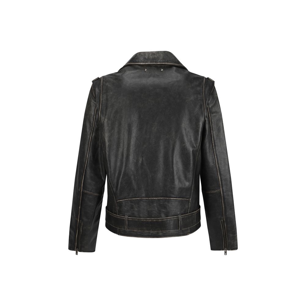 Golden Goose Brown Calf Leather Bos Taurus Biker Men's Jacket