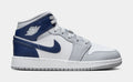 Exclusive Air Jordan 1 Retro Mid Grade School Lifestyle Shoes (White/Wolf Grey/Midnight Navy) — 3.5Y — Front View