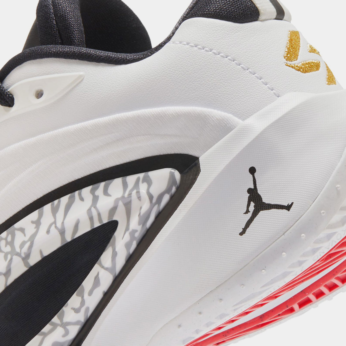 Exclusive Luka 3 Motorsport Grade School Basketball Shoes (White/Metallic Gold/Black/Red) — 3.5Y — Back View