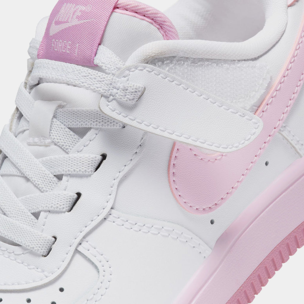 Exclusive Force 1 Low EasyOn Preschool Lifestyle Shoes (White/Pink Foam/Elemental Pink) — 8C — Side View