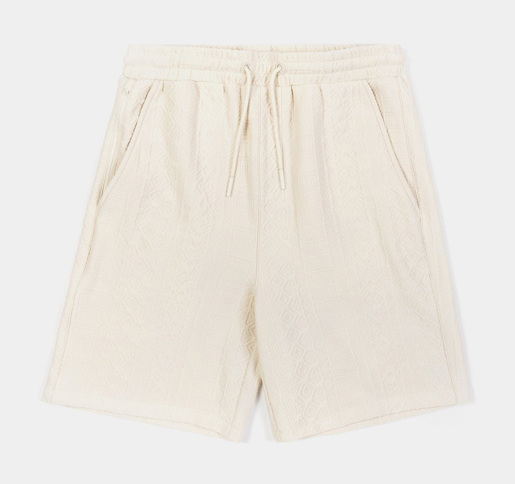 Exclusive Jacquard Ornate Printed Mens Shorts (Cream) — S — Front View