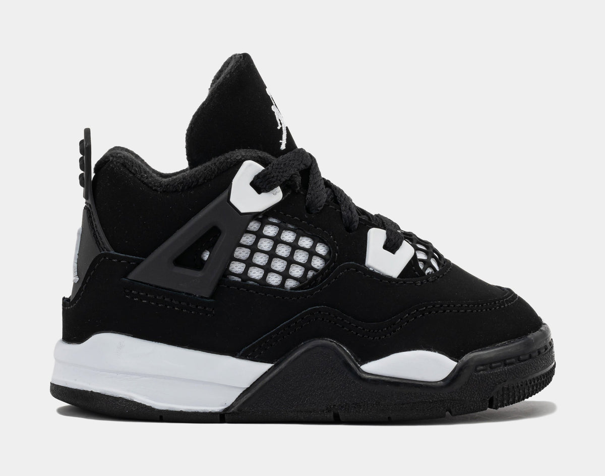 Exclusive Air Jordan 4 Retro White Thunder Infant Toddler Lifestyle Shoes (Black/White/Black) — 2C — Front View