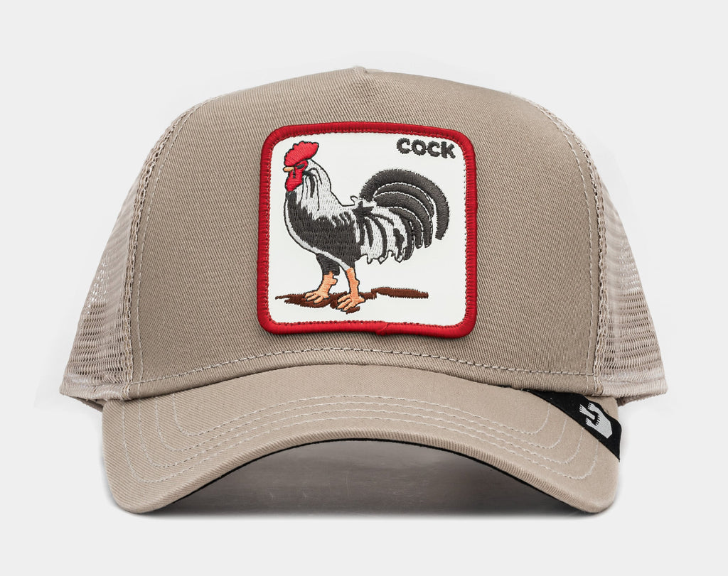 Exclusive Cock 14x14 Trucker Mens Hat (Khaki/White) — OS — Front View