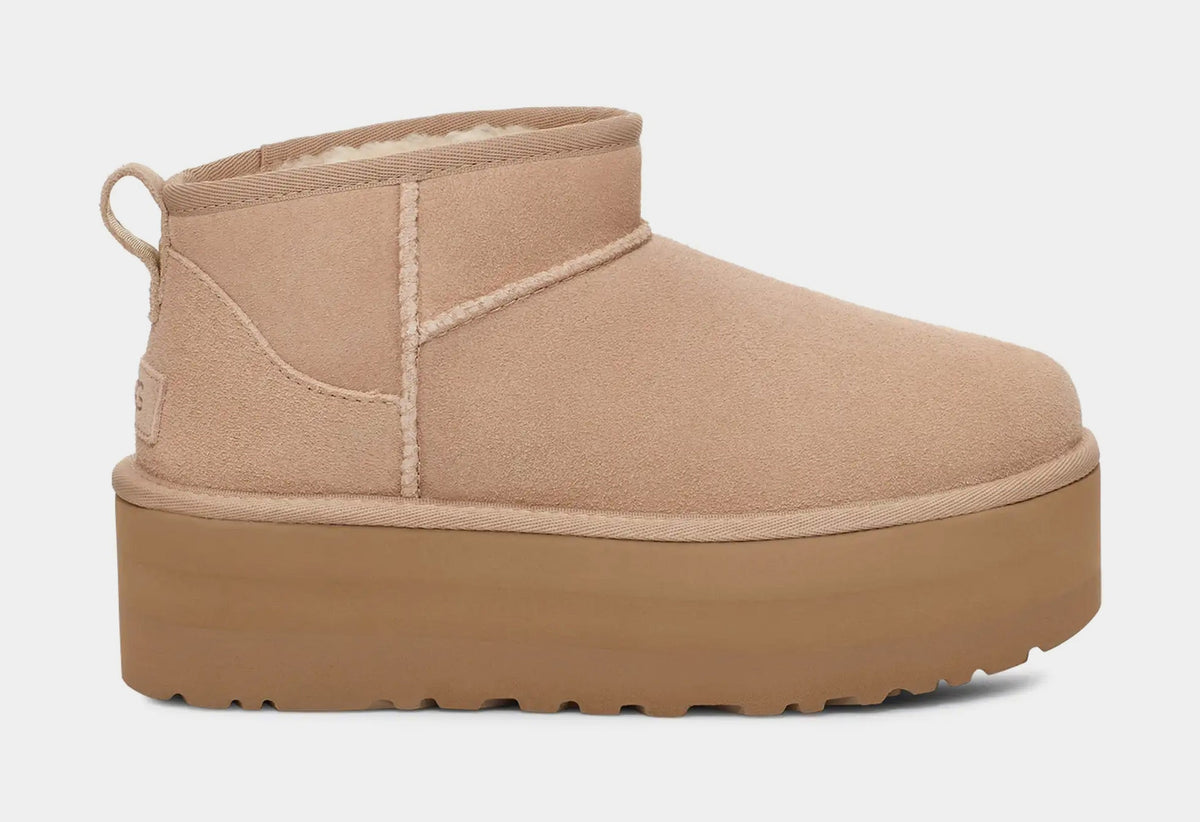 Exclusive Classic Ultra Mini Platform Womens Boots (Beige) — 5 — Front View