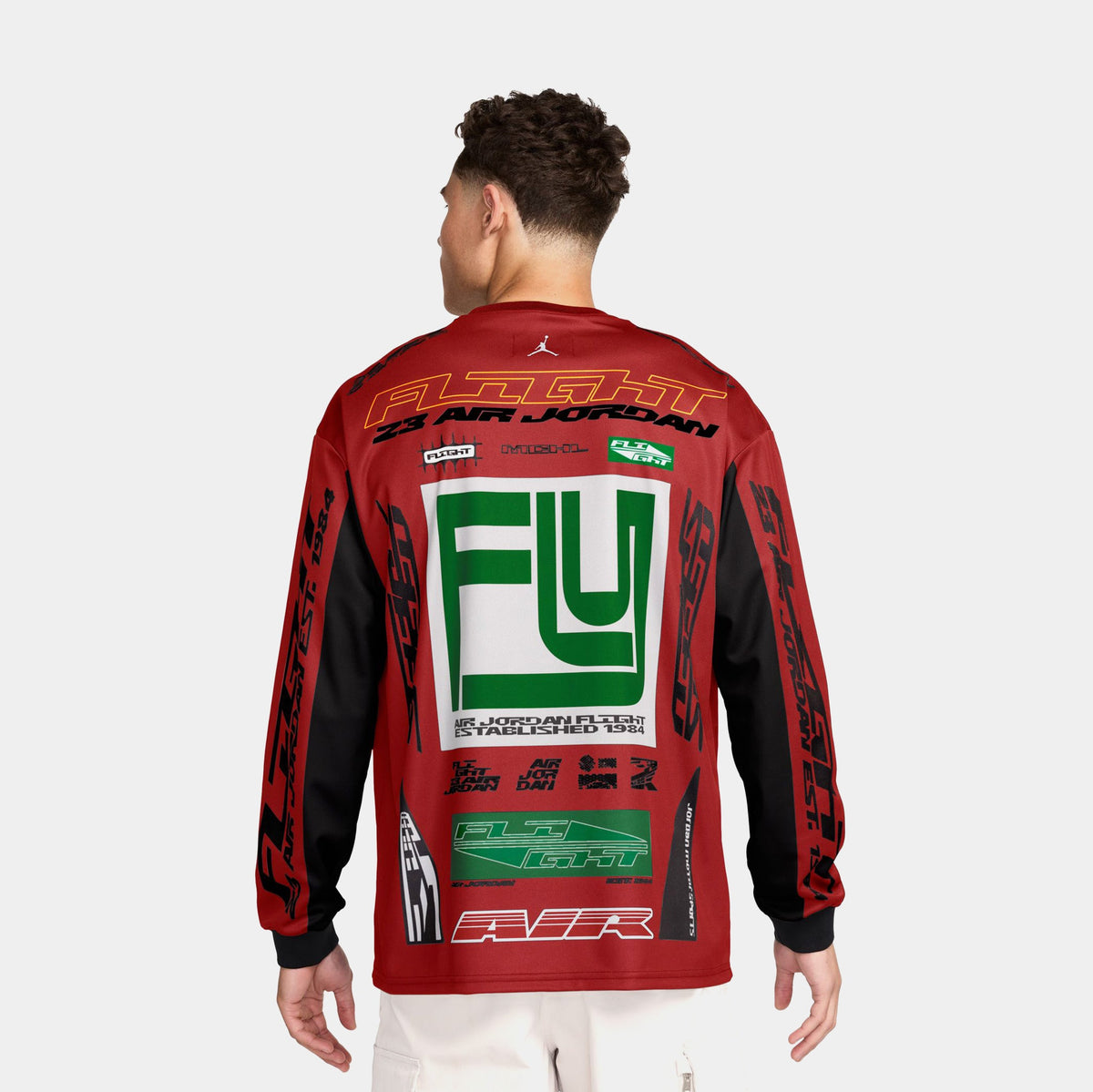 Exclusive MVP Printed Mens Long Sleeve Shirt (Red/Green) — S — Side View