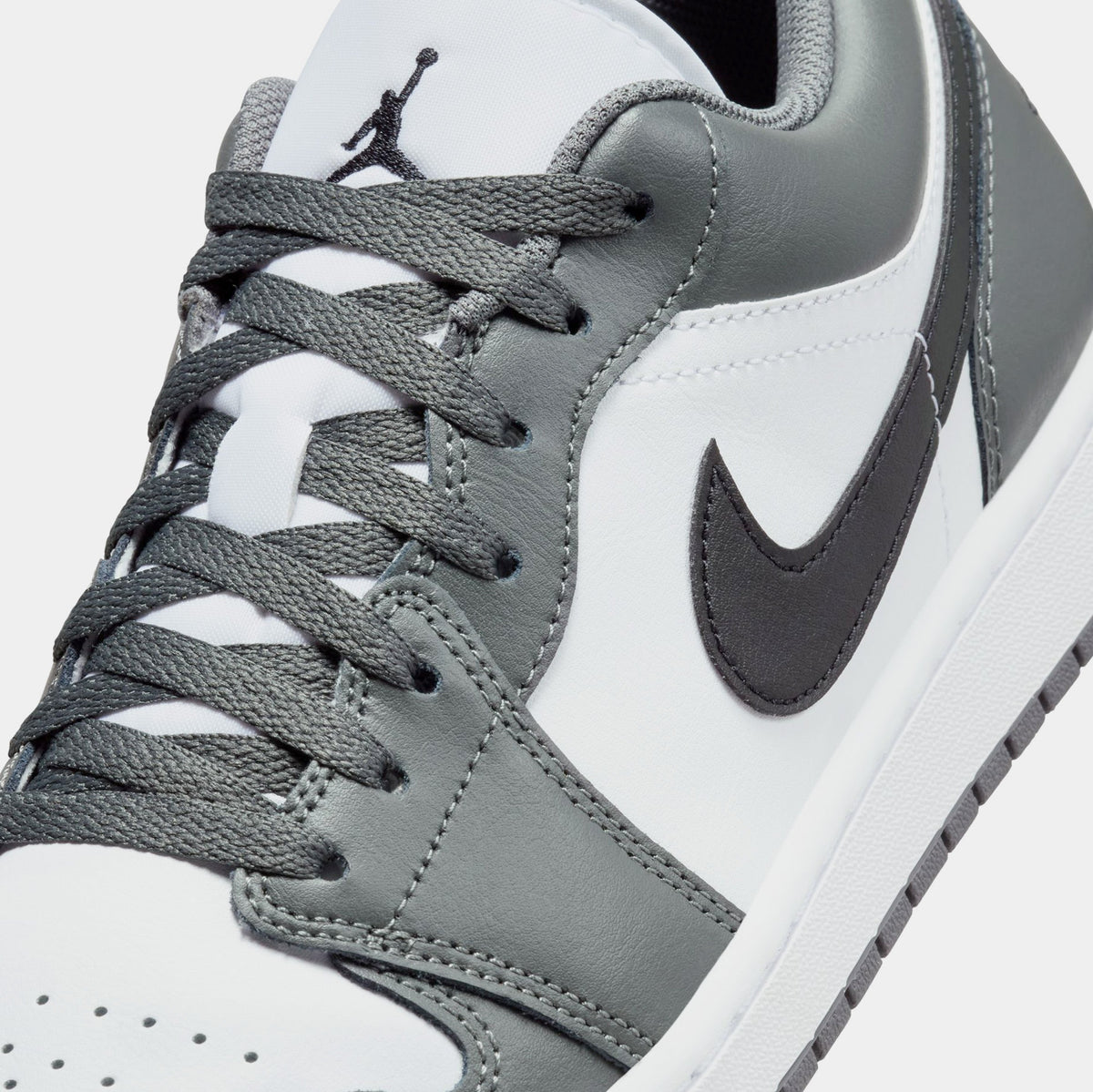 Exclusive Air Jordan 1 Low Iron Grey Mens Lifestyle Shoes (White/Iron Grey/Black) — 7 — Side View