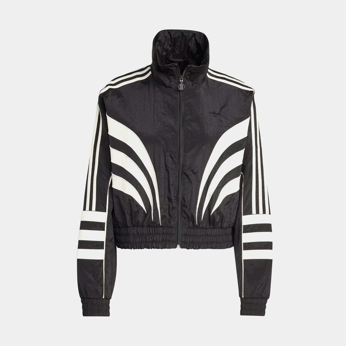 Exclusive Atlanta Cut Nylon Track Womens Jacket (Black/White) — XS — Front View