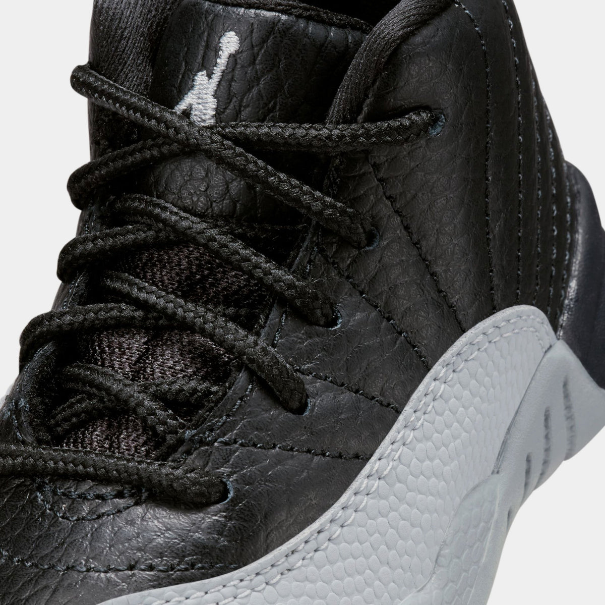 Exclusive Air Jordan 12 Retro Black and Wolf Grey Infant Toddler Lifestyle Shoes (Black/Wolf Grey/White) — 2C — Side View
