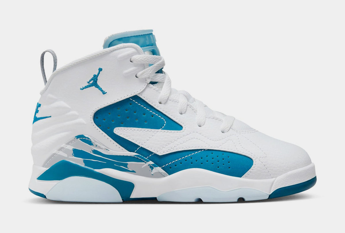 Exclusive Jumpman MVP Preschool Lifestyle Shoes (White/Industrial Blue/Wolf Grey) — 10.5C — Front View