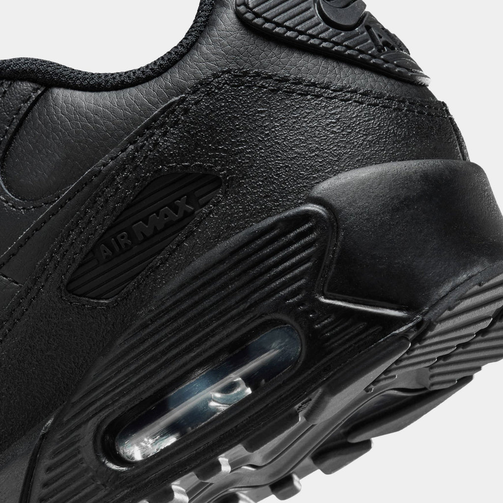 Exclusive Air Max 90 Triple Black Grade School Running Shoes (Black/White) — 3Y — Back View