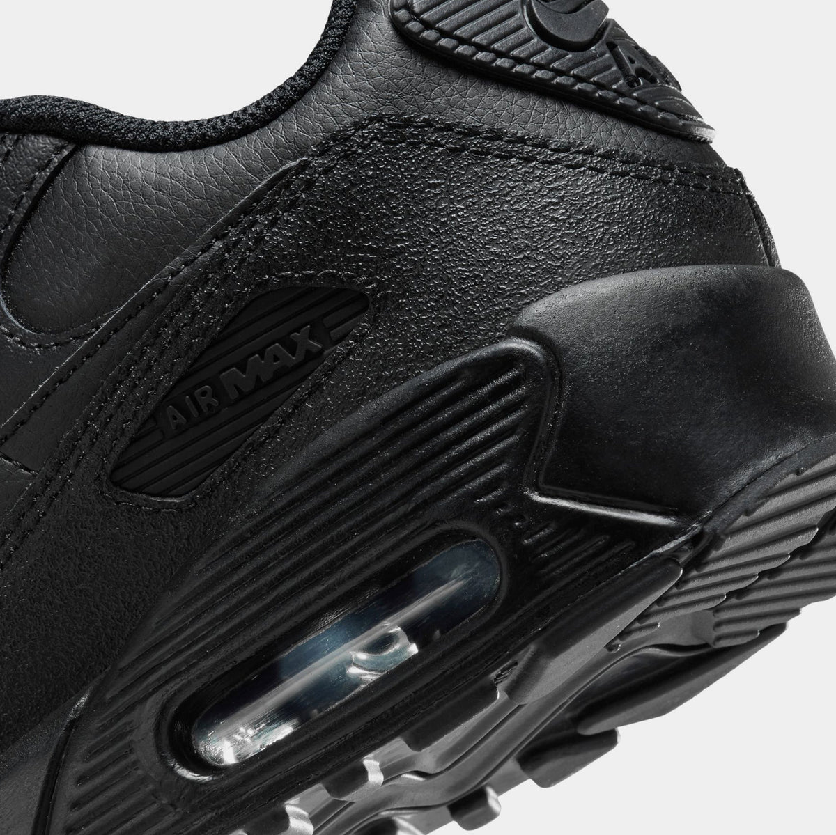 Exclusive Air Max 90 Triple Black Grade School Running Shoes (Black/White) — 3Y — Back View